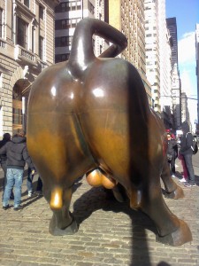 Charging bull balls testicles behind new york city nyc
