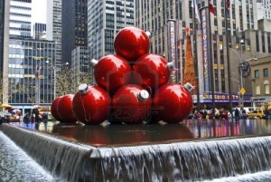 Giant Ornaments Outside Radio City Music Hall