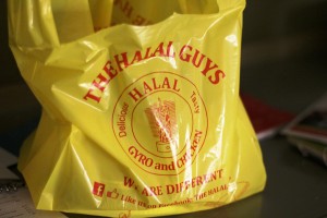 The Typical Yellow Plastic Bag of The Halal Guys